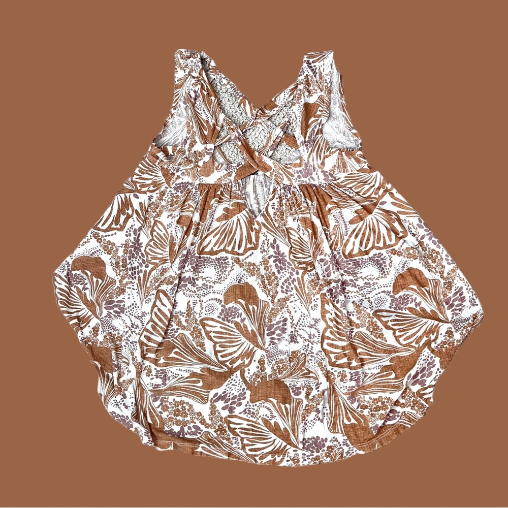 Free People Cap Sleeve Hi Low Strappy Top Size XS Beige & Cream Color - Picture 9 of 16